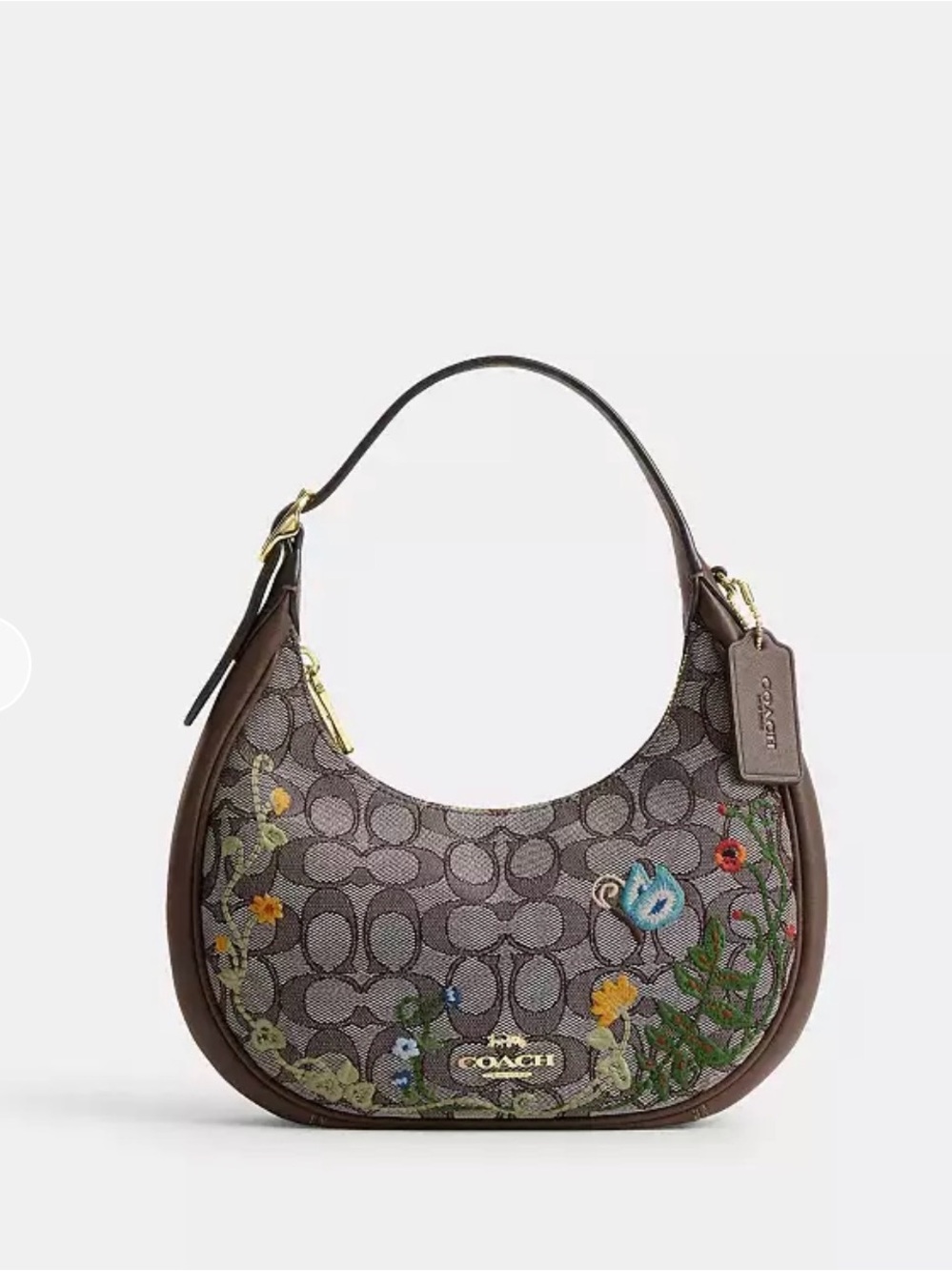 Coach Emily Shoulder/Crossbody Brown Signature Floral-Embroidered Shoulder Hobo